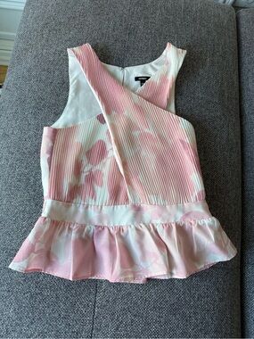 Pink Floral Pleated Peplum Top